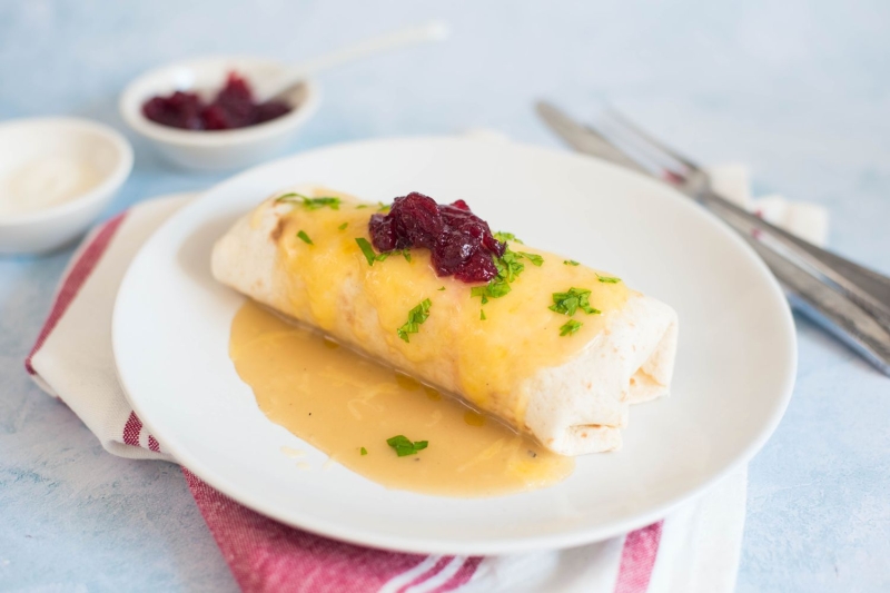 Gravy-Smothered Thanksgiving Leftovers Burrito