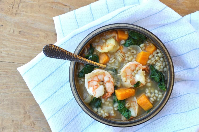 Shrimp, Barley and Lemon Stew