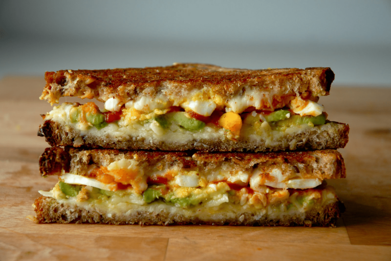 Breakfast Grilled Cheese With Avocado and Sriracha