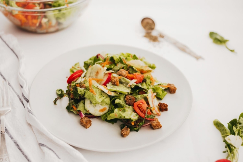 Tossed Salad With Homemade Croutons and Oil and Vinegar Dressing Recipe