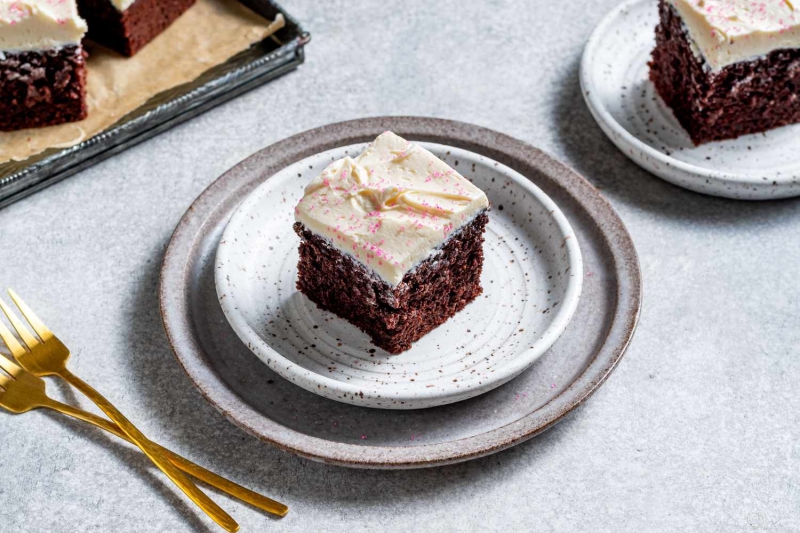 Devil’s Food Snacking Cake with Marshmallow Frosting