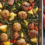 Sausage Meatballs and Kale Sheet Pan Meal