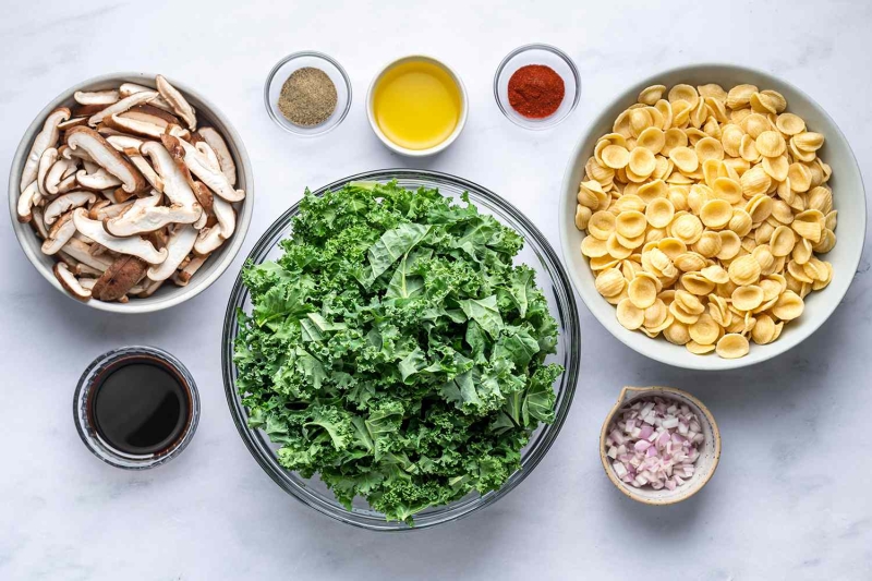 Pasta with Smoky Shiitakes and Winter Greens