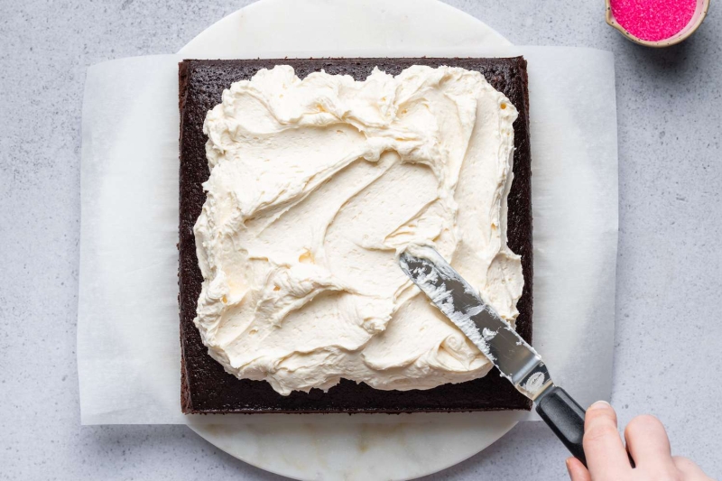 Devil’s Food Snacking Cake with Marshmallow Frosting