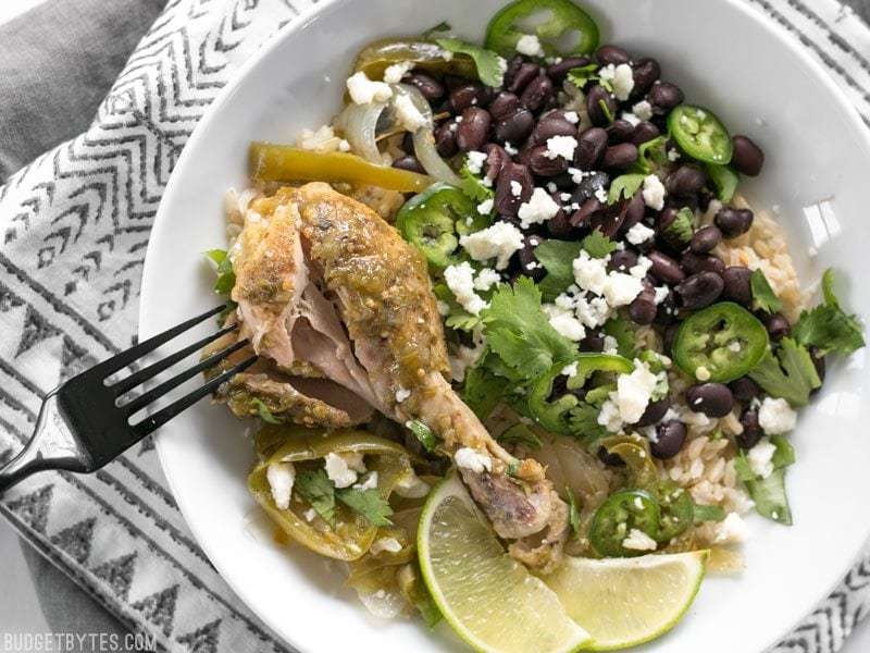 Slow Cooker Salsa Verde Chicken Bowls