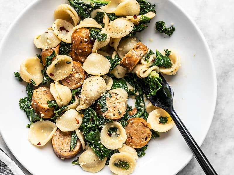 Spicy Orecchiette with Chicken Sausage and Kale