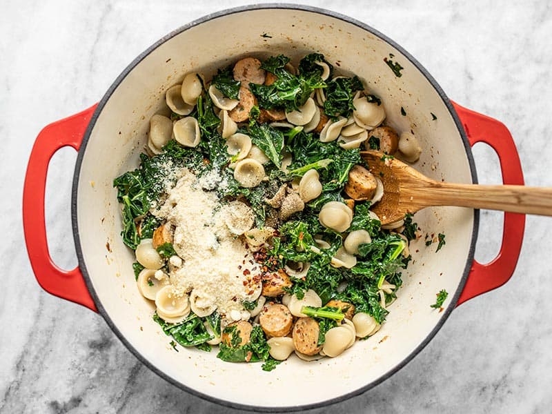 Spicy Orecchiette with Chicken Sausage and Kale