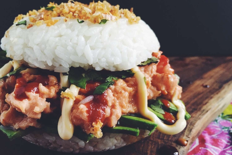 Spicy Tuna and Avocado Sushi Burger