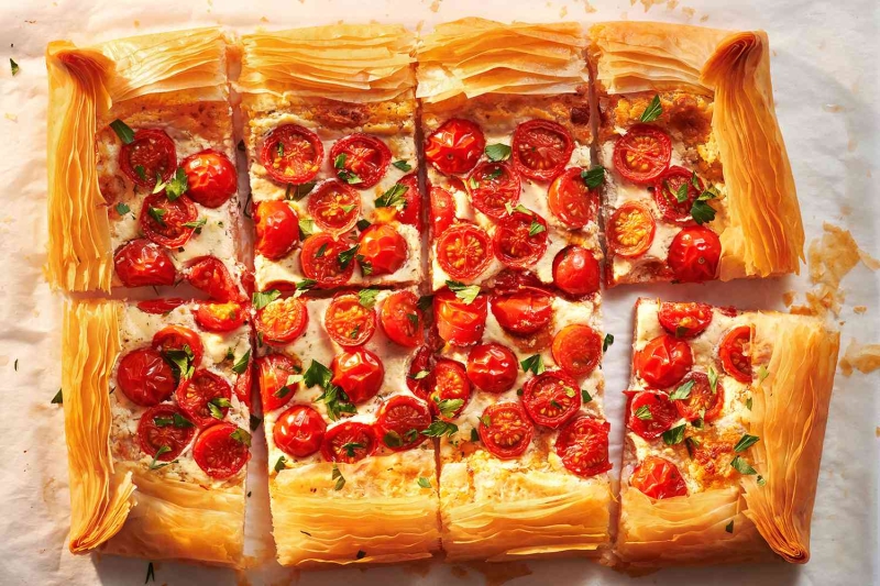 Tomato Tart With Fillo and Feta Cream Recipe