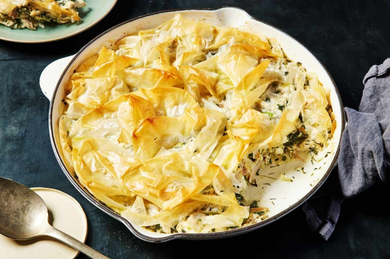 Skillet Chicken Spanakopita Pie