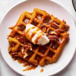 Pumpkin Spiced Waffles With Cinnamon Caramel Syrup