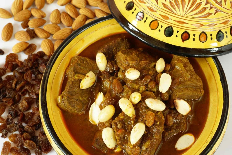 Moroccan Lamb Tagine With Raisins, Almonds, and Honey