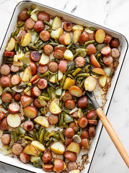 Sheet Pan Kielbasa Potatoes and Green Beans