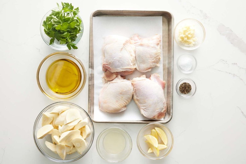 Skillet Chicken Thighs and Parsnips With Green Sauce