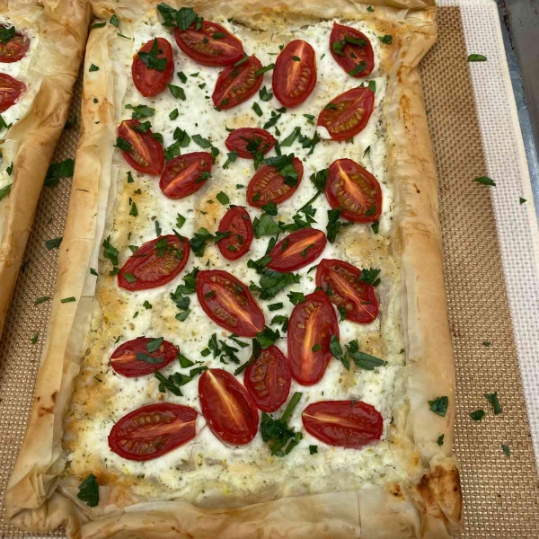 Tomato Tart With Fillo and Feta Cream Recipe