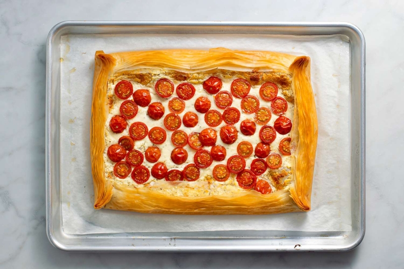 Tomato Tart With Fillo and Feta Cream Recipe