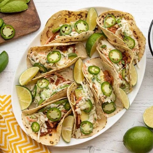 Easy Fish Tacos with Cumin Lime Slaw