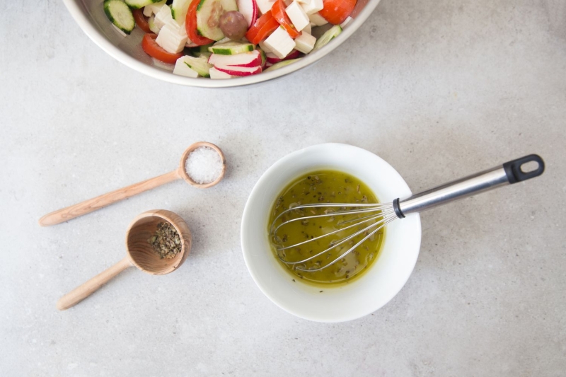 Greek Salad With Lettuce and Lemon Garlic Dressing