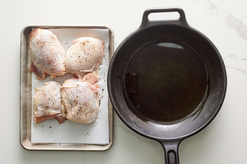 Skillet Chicken Thighs and Parsnips With Green Sauce