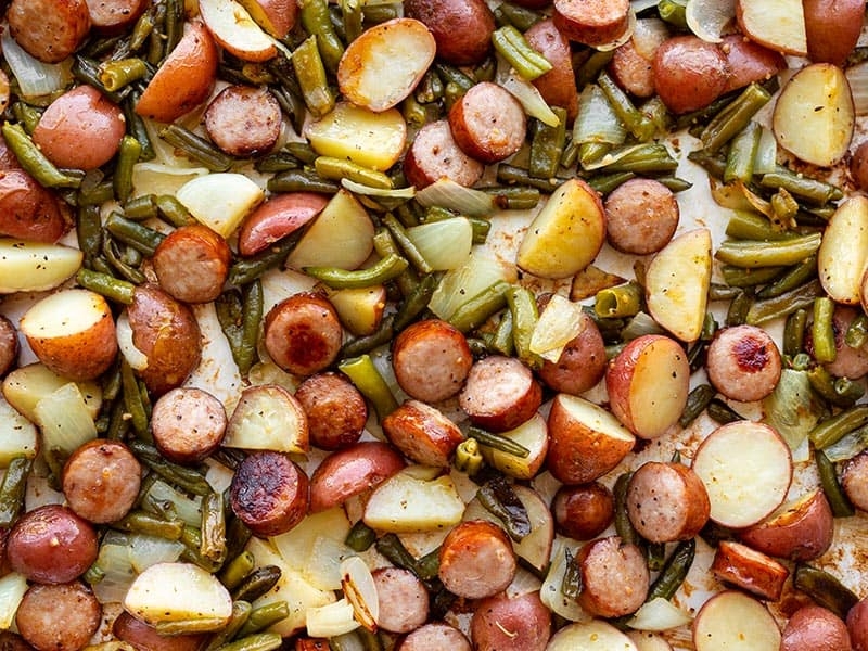 Sheet Pan Kielbasa Potatoes and Green Beans