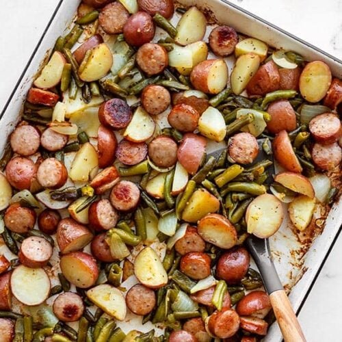 Sheet Pan Kielbasa Potatoes and Green Beans