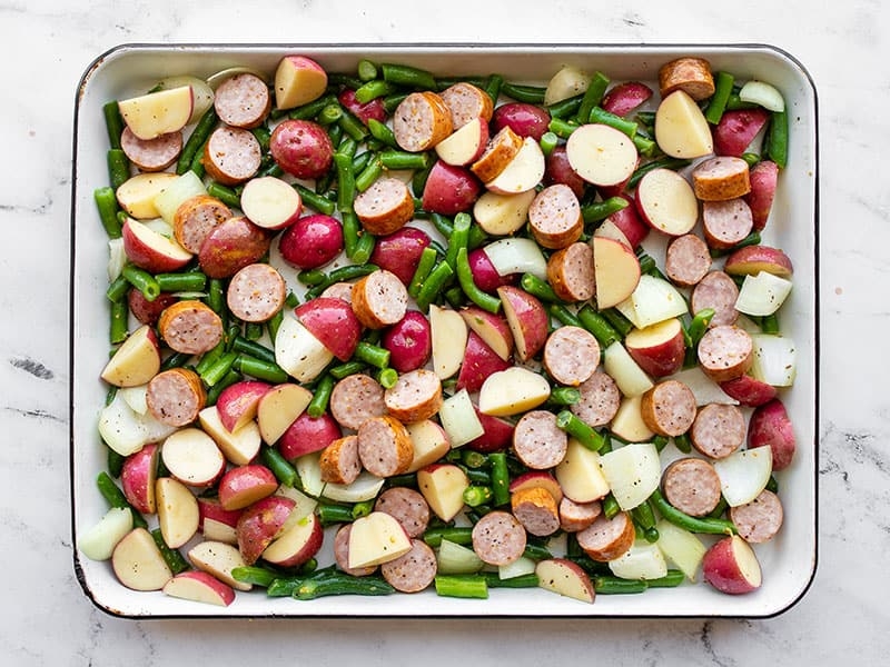 Sheet Pan Kielbasa Potatoes and Green Beans