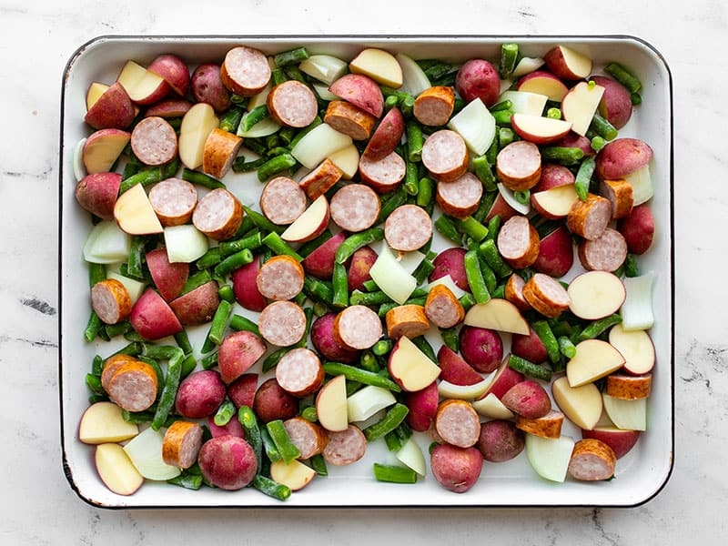 Sheet Pan Kielbasa Potatoes and Green Beans