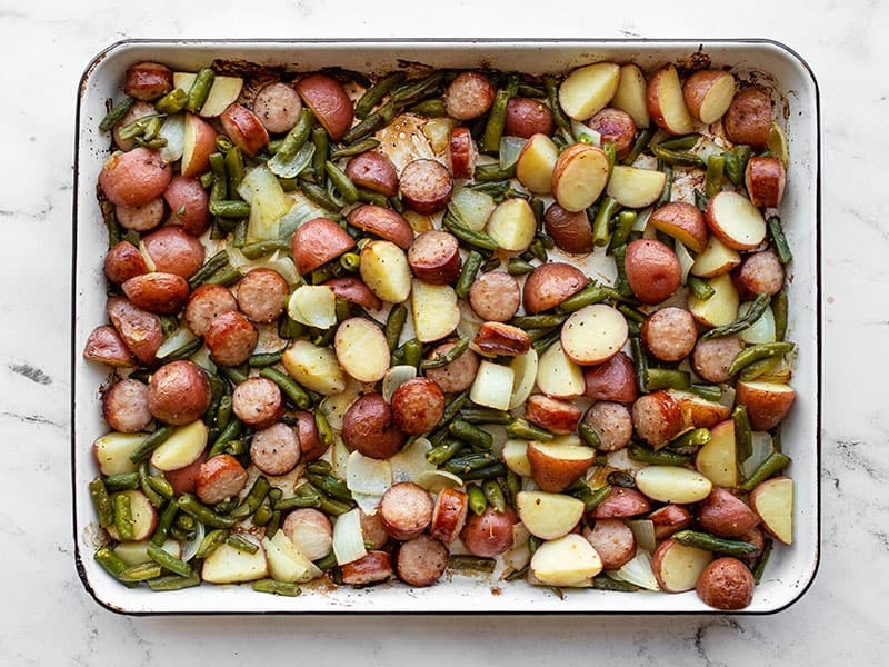 Sheet Pan Kielbasa Potatoes and Green Beans