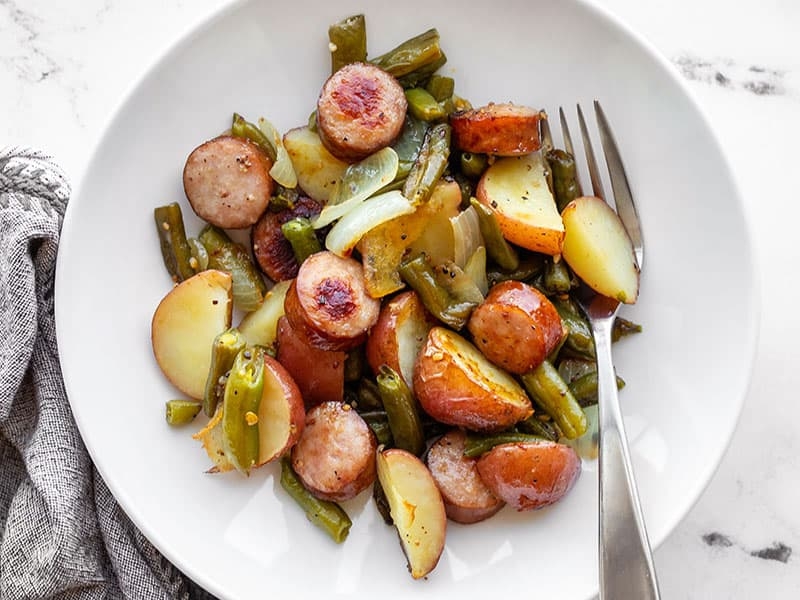 Sheet Pan Kielbasa Potatoes and Green Beans