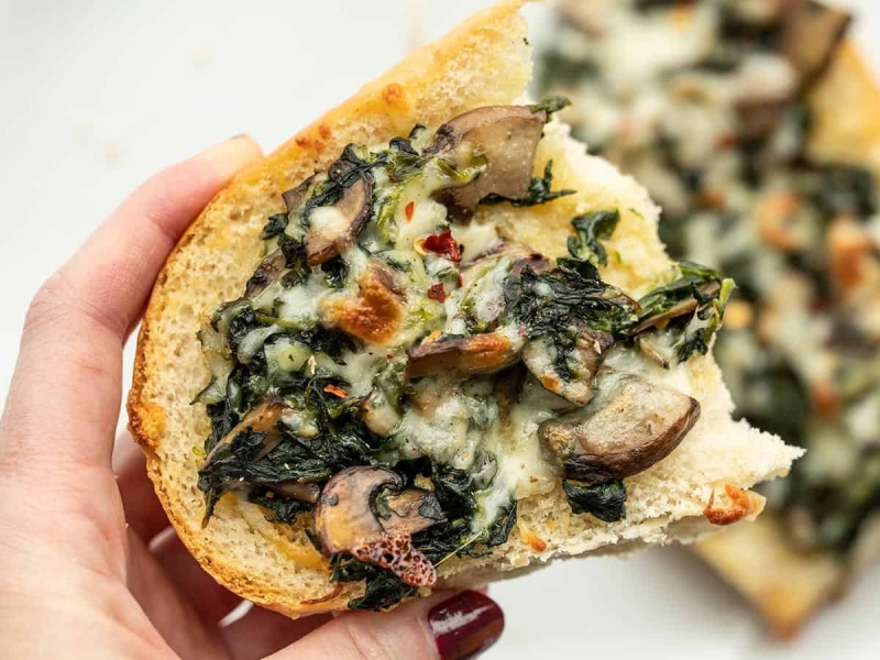 Spinach Mushroom French Bread Pizzas