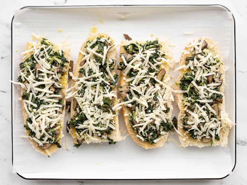 Spinach Mushroom French Bread Pizzas