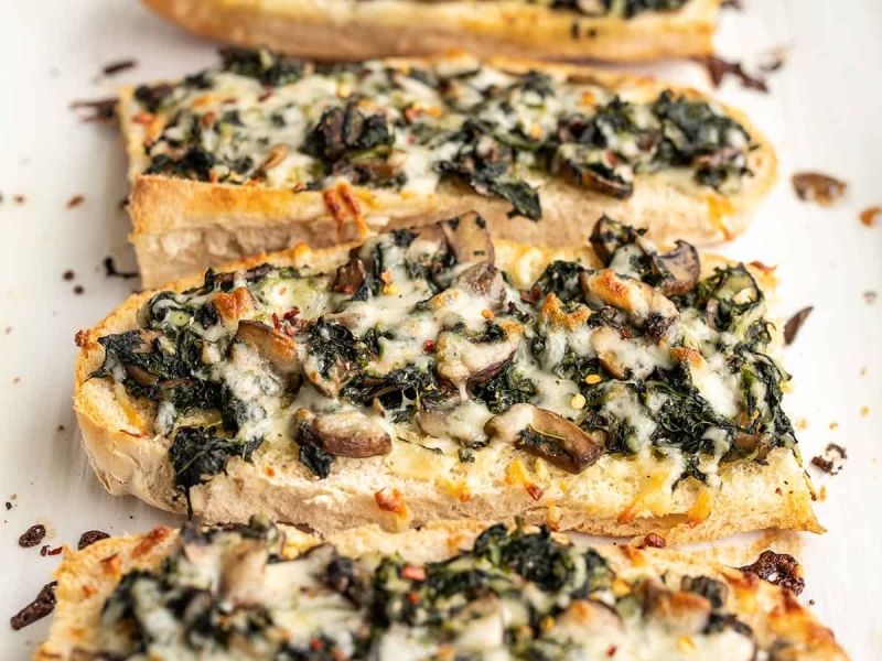 Spinach Mushroom French Bread Pizzas